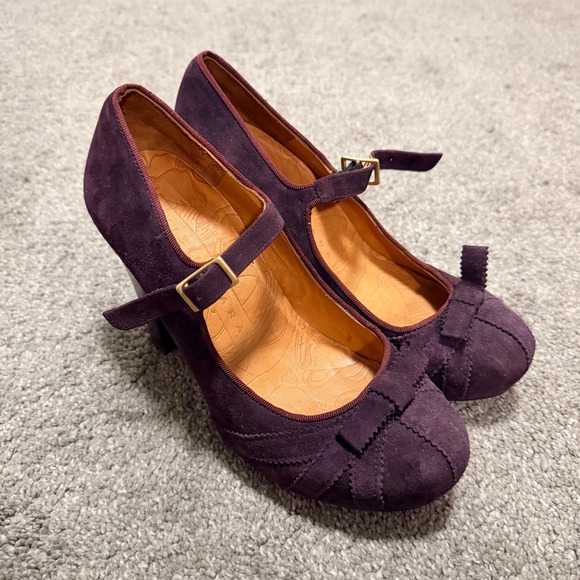Shoes - Chie Mihara Purple Suede Mary Jane Pumps Bow Block Heel Made in‎ Spain Size 37